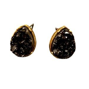 Black Galaxy Teardrop Earrings – Faux Druzy Quartz Studs with Raw Edge